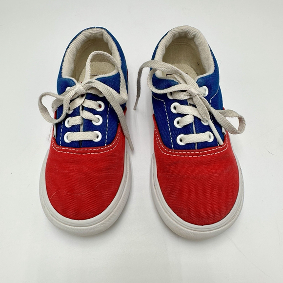 VANS Other - Vans Off The Wall Red Blue Canvas Skateboard Sneakers Toddler Size 8 Lace Ups